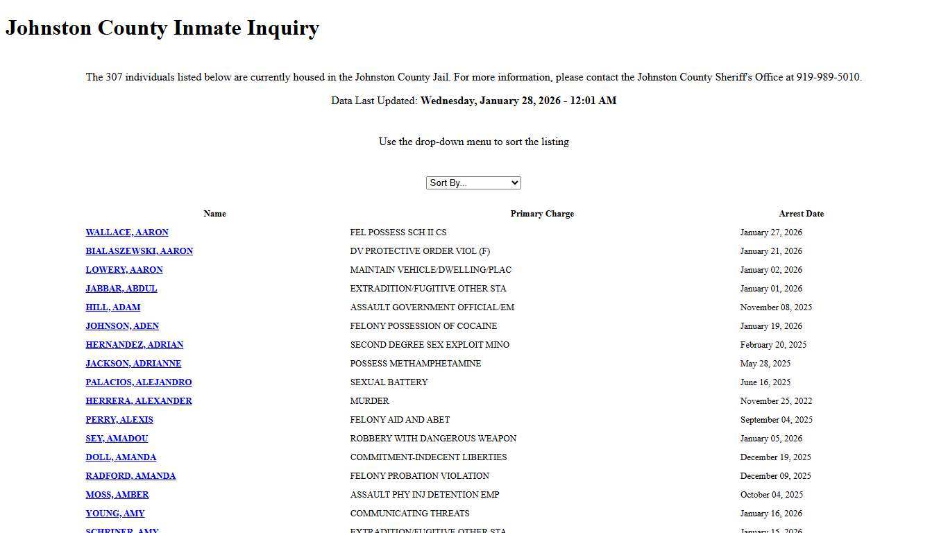 Johnston County Inmate Inquiry